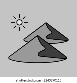 Sand dunes vector isolated grayscale icon. Nature sign. Graph symbol for travel and tourism web site and apps design, logo, app, UI