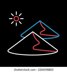 Sand dunes vector isolated on black background icon. Nature sign. Graph symbol for travel and tourism web site and apps design, logo, app, UI