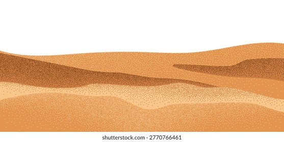 Sand Dunes Wavy Pattern. Abstract Desert Mountain Landscape Background. Vector Hills with Dot Grain Texture. Desert Dune Sand with Gradient.