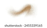 Sand dust powder splash. Flowing grit speckles and particles wavy texture. Ground grain scatter element. Gritty explosion wind shape for overlay, poster, banner, brochure, leaflet. Vector background