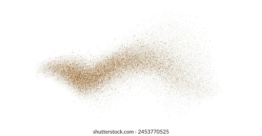 Sand dust powder splash. Flowing speckles and particles wave texture. Ground grain scatter element. Gritty explosion wind shape for overlay, poster, banner, brochure, leaflet. Vector sandy background