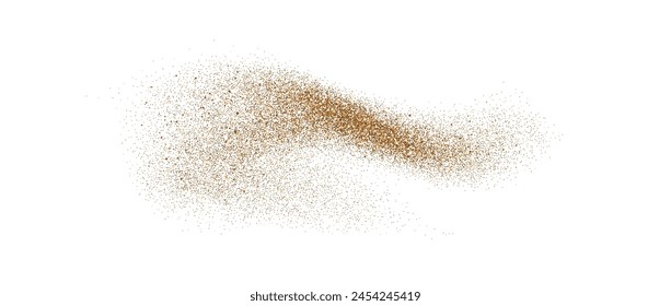 Sand dust powder splash. Flowing speckles and particles wavy texture. Ground grain scatter element. Gritty explosion wind shape for overlay, poster, banner, brochure, leaflet. Vector sandy background