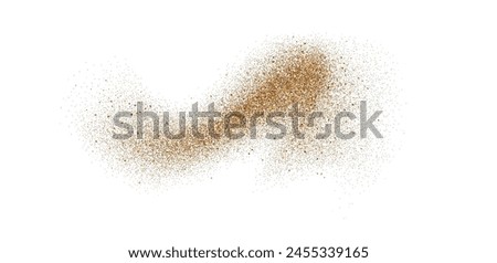 Sand dust powder splash. Flowing grit speckles and particles wavy texture. Ground grain scatter element. Gritty explosion wind shape for overlay, poster, banner, brochure, leaflet. Vector background