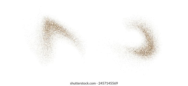 Sand dust powder splashes. Flow grit speckles and particles wave texture. Ground grain scatter element. Gritty explosion wind elements for overlay, poster, banner, brochure, leaflet. Vector backdrop