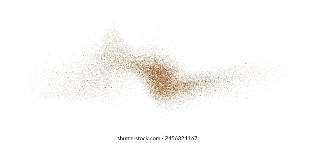 Sand dust powder wave splash. Flowing grit speckles and particles texture. Ground grain scatter element. Gritty explosion wind shape for overlay, poster, banner, brochure, leaflet. Vector backdrop