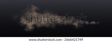 Sand explosion, cloud smoke. Realistic brown smoke or haze, overlay effect. Magic fog, vapor. Sandstorm splash. Abstract vector illustration