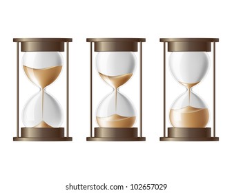 Sand falling in the hourglass in three different states