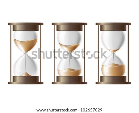 Sand falling in the hourglass in three different states