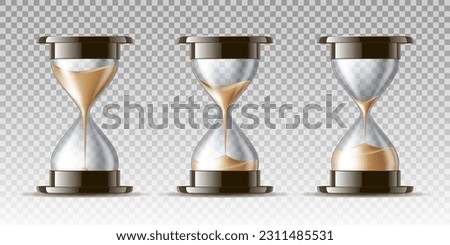 Sand falling in the hourglass in three different states. Vector illustration