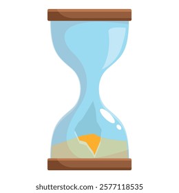 Sand is falling inside an hourglass, measuring the passage of time