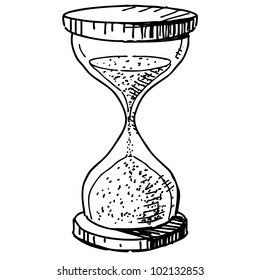 Sand Glass Clock. Hand Drawing Cartoon Sketch Vector Illustration