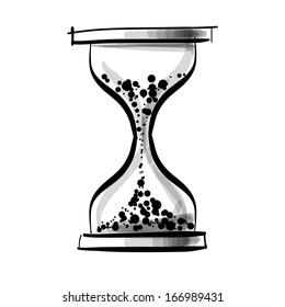 Sand glass clock. Hand drawing cartoon sketch vector illustration