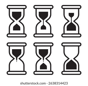 Sand Glass Clock Icons Set. Vector illustration . Sand watch line icon on white background. Hourglass logo flat design. High quality black style vector illustrator. 