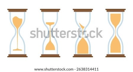 Sand Glass Clock Icons Set. Vector illustration . Sand watch line icon on white background. Hourglass logo flat design. High quality black style vector illustrator. 