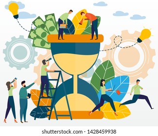 sand glass concept of work time management, quick reaction awakening, solution of work flat cartoon style. deadline time management. vector illustration.