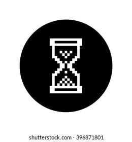 Sand Glass Pixel Clock Icon in circle . Vector illustration