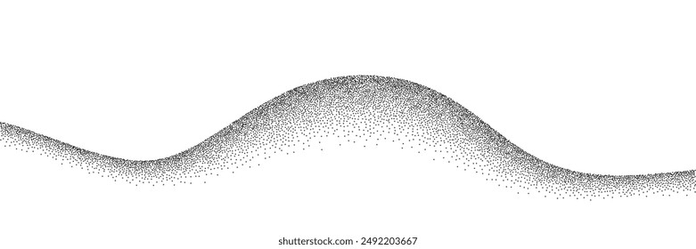 Sand grain texture wavy pattern background. Abstract dot stipple wave, black noise dotted line, sand texture, grainy effect, vector illustration isolated on white.