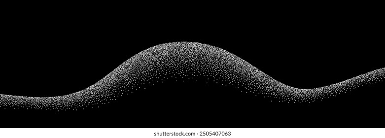 Fondo ondulado del patrón de la textura del grano de arena. Onda punteada de punto Abstractas, línea punteada de ruido negro, textura de arena, efecto granulado, Ilustración vectorial aislada en negro.