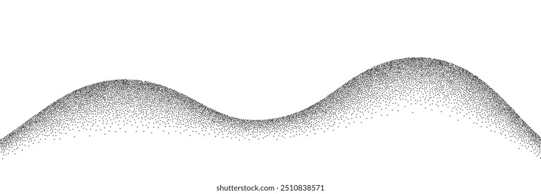 Sand grain texture wavy pattern background. Abstract dot stipple wave, black noise dotted line, sand texture, grainy effect, vector illustration isolated on white.