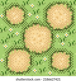Sand and grass pixel art. Vector illustration.