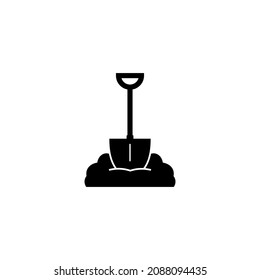 Sand, ground and spade icon. Simple vector symbol. Isolated on white background. Black silhouette.