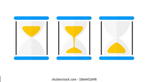 Sand hourglass collection showing the passage of time. Vector illustration.