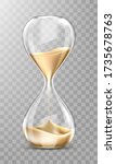 Sand hourglass, glass timer with falling golden grains. Vector realistic sand clock isolated on transparent background. Vintage watch for countdown hour or minutes. Running time or deadline concept
