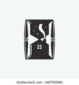 Sand hourglass and house night logo icon design template vector