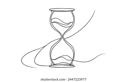 Sand hourglass one line continuous drawing art on white background