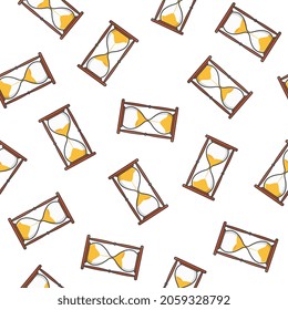 Sand Hourglass Seamless Pattern On A White Background. Sandglass Timer Icon Vector Illustration