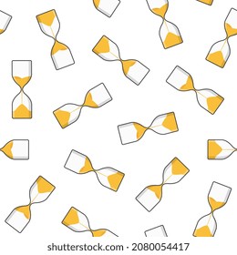 Sand Hourglass Seamless Pattern On A White Background. Sandglass Timer Theme Vector Illustration