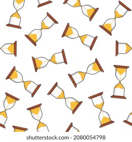 Sand Hourglass Seamless Pattern On A White Background. Sandglass Timer Icon Illustration