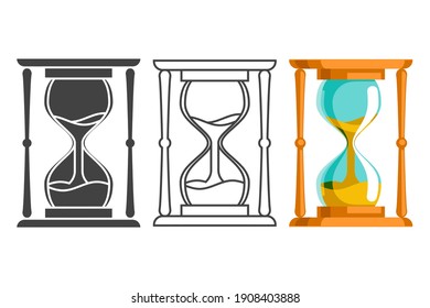 Sand hourglass time leak flat lineart silhouette concept icons set vector design illustration