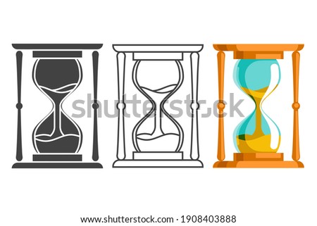 Sand hourglass time leak flat lineart silhouette concept icons set vector design illustration
