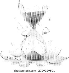 Ilustración del temporizador de reloj de arena en estilo vintage de medio tono monótono