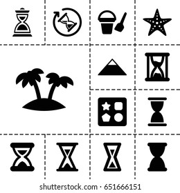 Sand icon. set of 13 filled sandicons such as pyramid, bucket toy for beach, from toy for beach, hourglass, palm