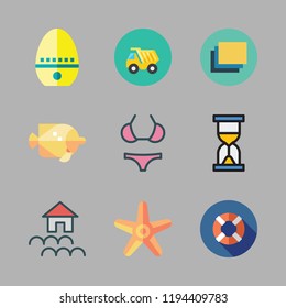 sand icon set. vector set about timer, layers, lifeguard and starfish icons set.