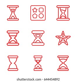 Sand icons set. set of 9 sand outline icons such as from toy for beach, hourglass