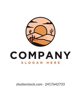 sand mountains and sun logo icon and vector