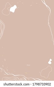 Sand Nude Hintergrund mit einem Rahmen abstrakter Formen und Linien mit weißen Punkten. Einladung, Postkarte, Karte, Papier