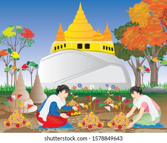 Sand pagoda construction is a Buddhist tradition,vector design