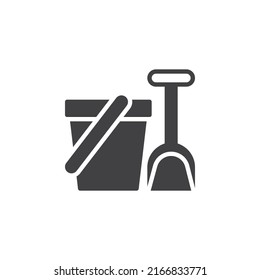 Sand pail and shovel vector icon. filled flat sign for mobile concept and web design. Bucket and shovel toy glyph icon. Symbol, logo illustration. Vector graphics