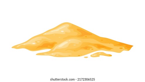 Sand pile, heap, sandy dune isolated on white background. Decorative design element of manufacturing material. Cartoon vector illustration