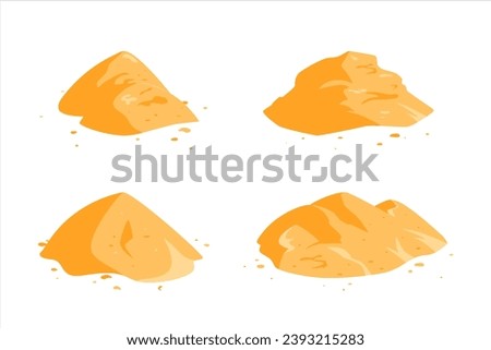 Sand pile icons. Vector cartoon illustration of yellow sandy heaps.