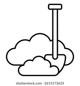 Sand piles with shovel thin line icon, building materials and construction concept. Vector graphics. Builder man tool sign on white background, style mobile or design