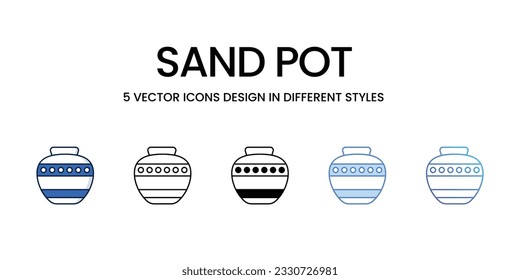 Diseño de iconos de la olla de arena en estilo de cinco con pulsación editable. Línea, Sólido, Línea plana, Color de tono Duo y Línea de degradado de color. Adecuado para diseño de páginas Web, aplicaciones móviles, UI, UX y GUI.