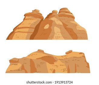 Sand Rocks Formations Vector Illustration Set. Isolated On White.