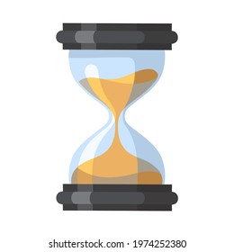 Sand running through the bulbs of an hourglass measuring the passing time in a countdown to a deadline vector illustration