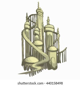 A sand sculpture of a castle isolated on a white background. Vector illustration.