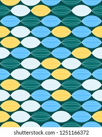 Sand and sea abstraction. Vector graphics. Oval particles. Theme beach. Seamless background. The texture is blue and yellow. Designer seamless pattern.
